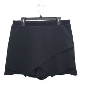 Bobeau Women's Black Textured Knit Pull On Asymmetrical Wrap Skort USA Size L